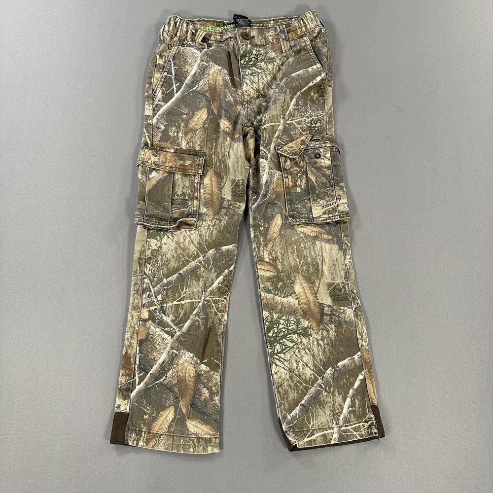 Realtree Edge Pants Kids Large 10-12 Brown Camo‎ Cargo Hunting Elastic Waist